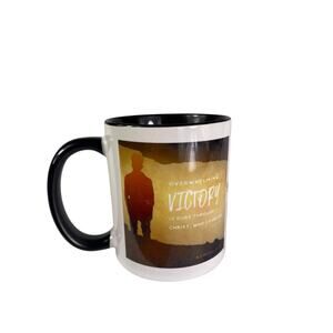 Christian Inspirational Coffee‎ Mug – Romans 8:37Bold black and white ceramic
